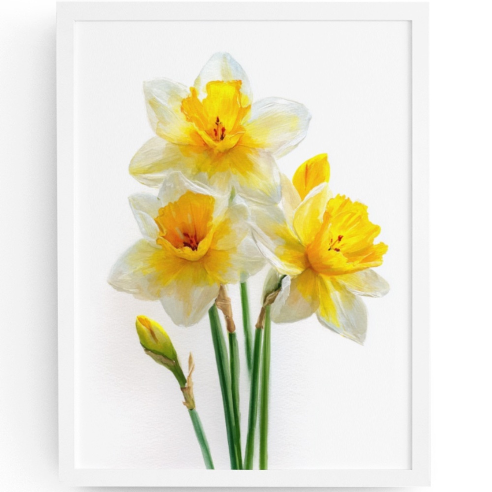 Watercolor Daffodils Flowers Wall Art Illustration Print Poster Unframed